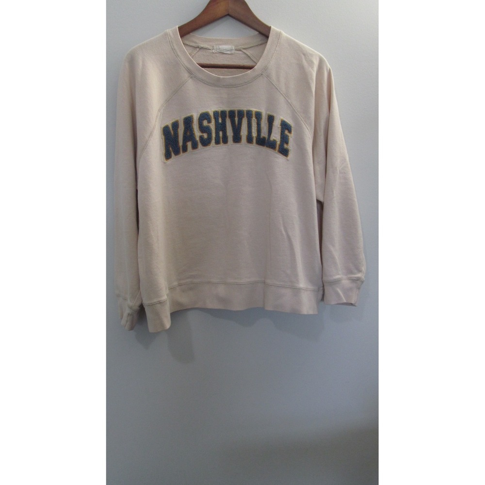 Altard State Womens Sweatshirt Medium Cream Chenille Nashville Graphic Crewneck